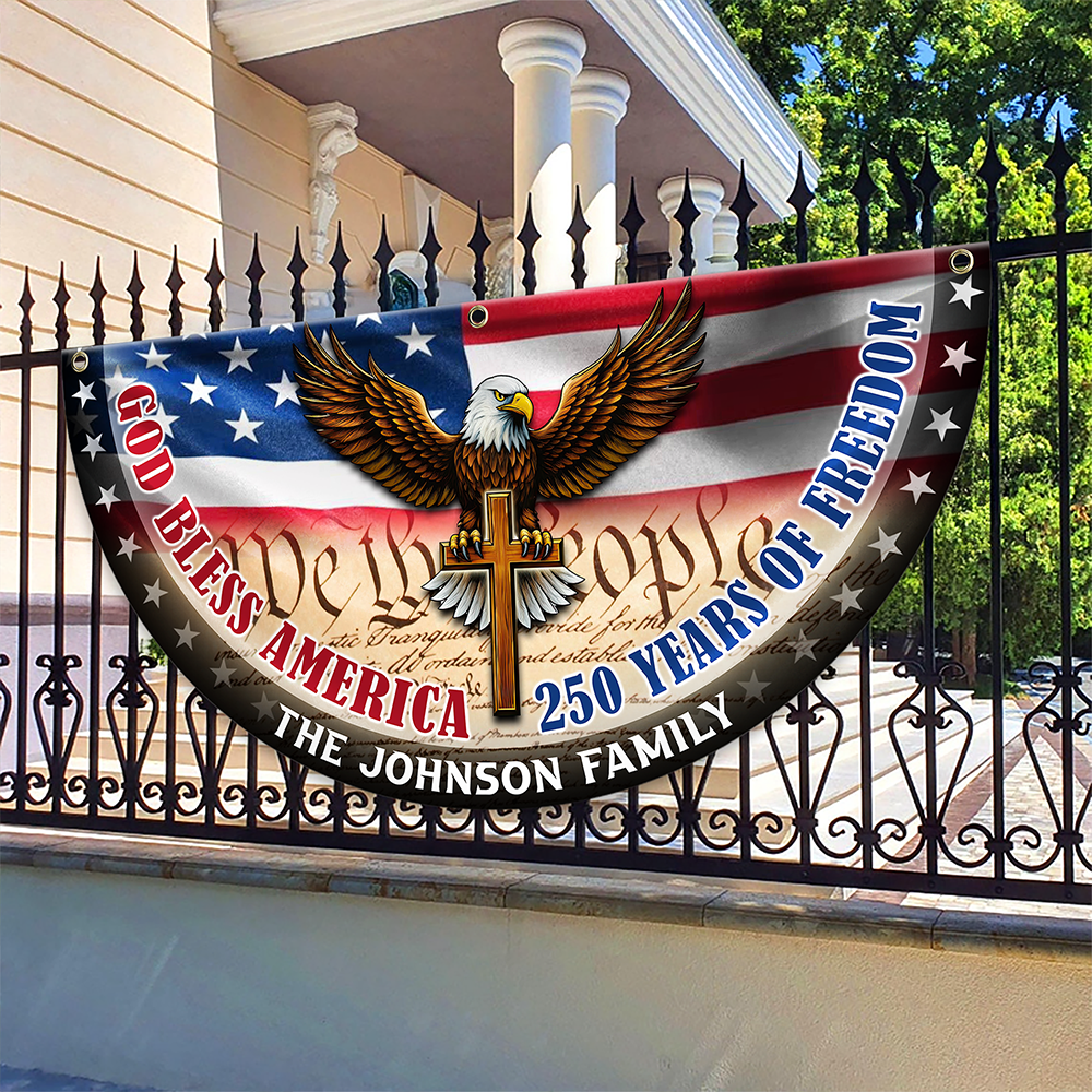 Custom Family Name God Bless America Non-Pleated Fan Flag HA75 898804