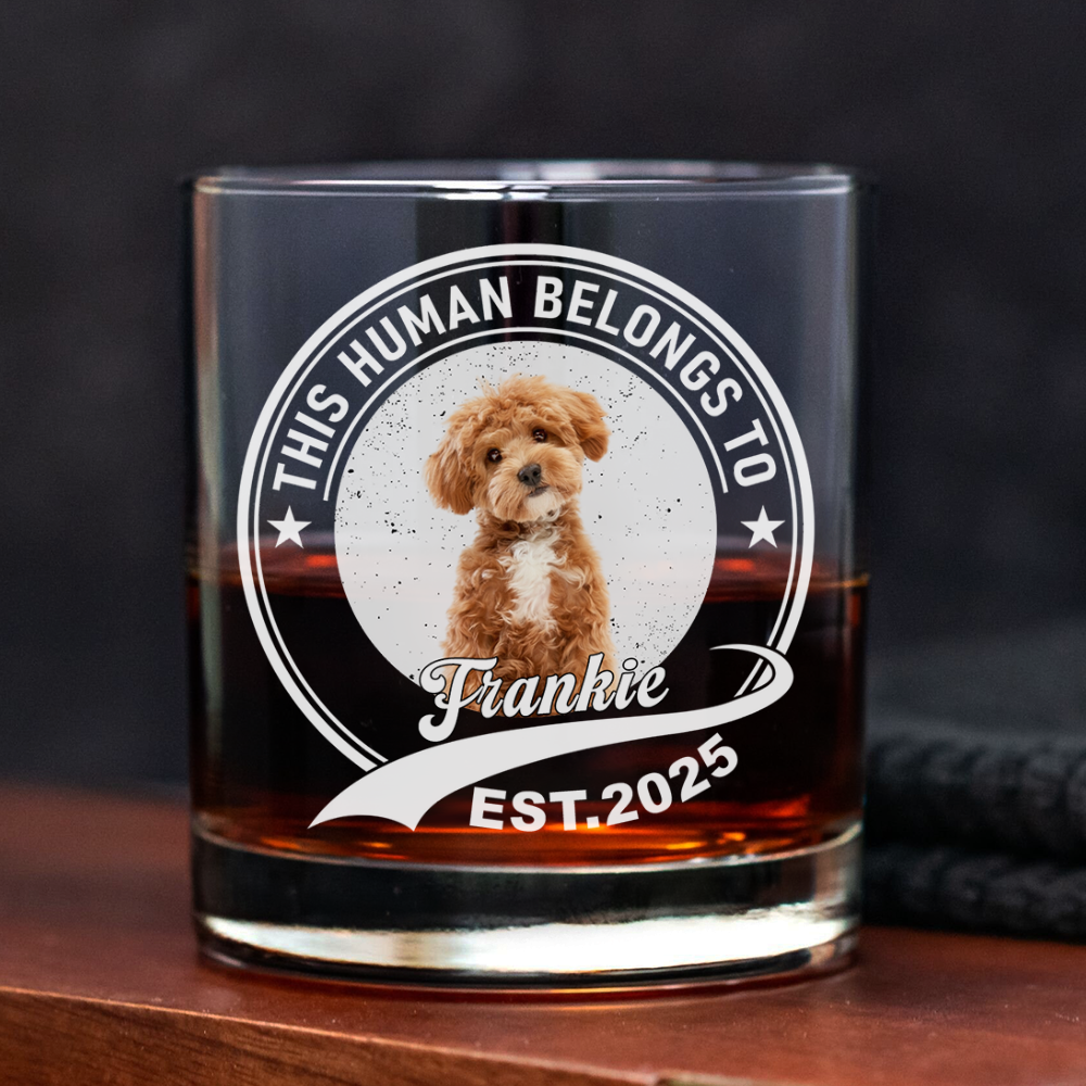 Custom Photo This Human Belongs To Pet - Personalized Whiskey Glass CH07 895492