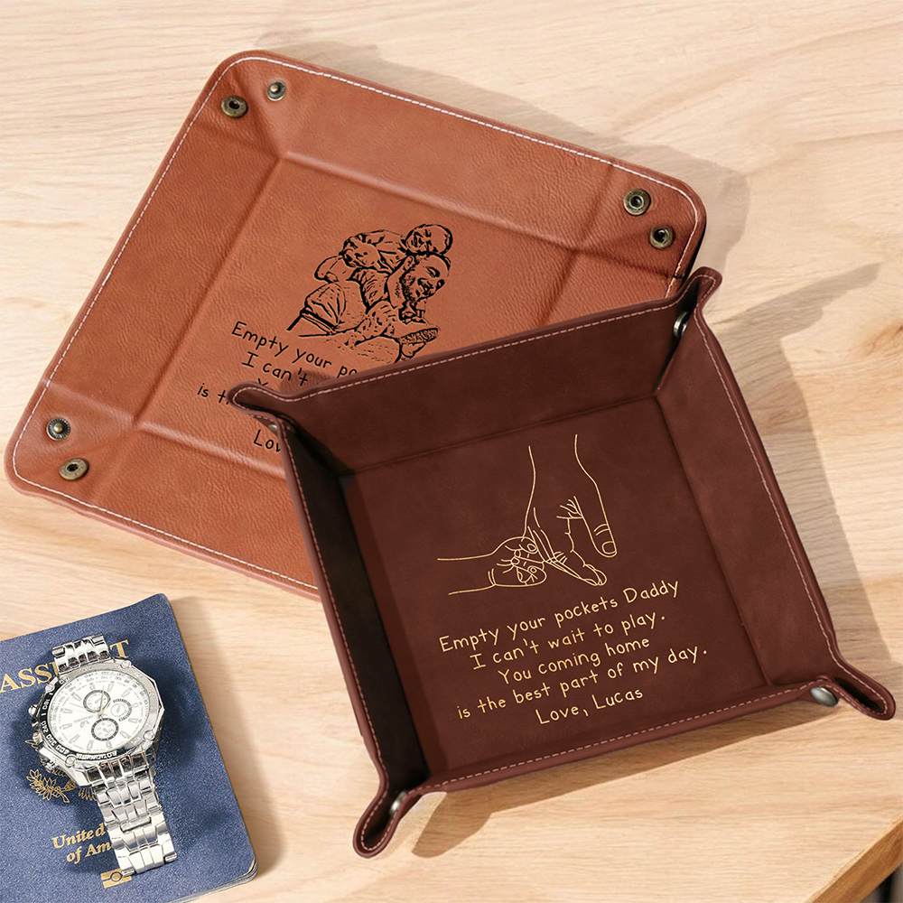 Personalized Name We Can't Wait To Play With Dad Leather Valet Tray LM32 893571