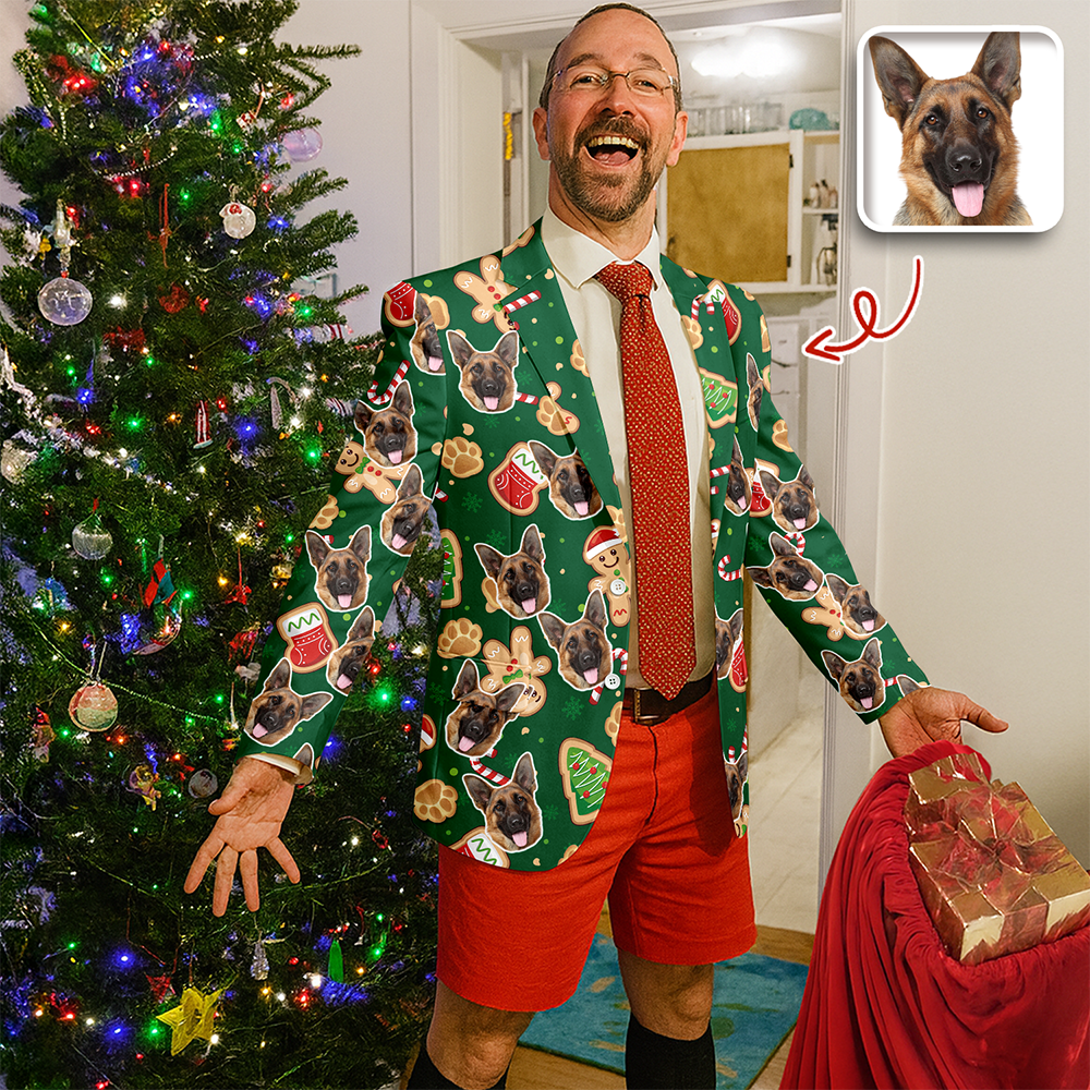 Custom Dog Face Photo With Christmas Background Family Men's Suits HO82 900432