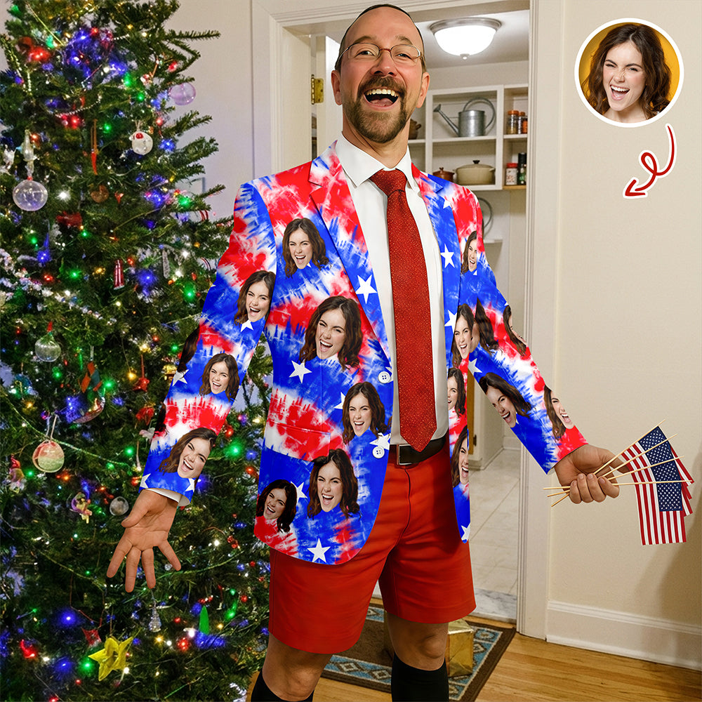 Custom Face Photo With US Flag Vertical Stripes Men's Suit HO82 902078