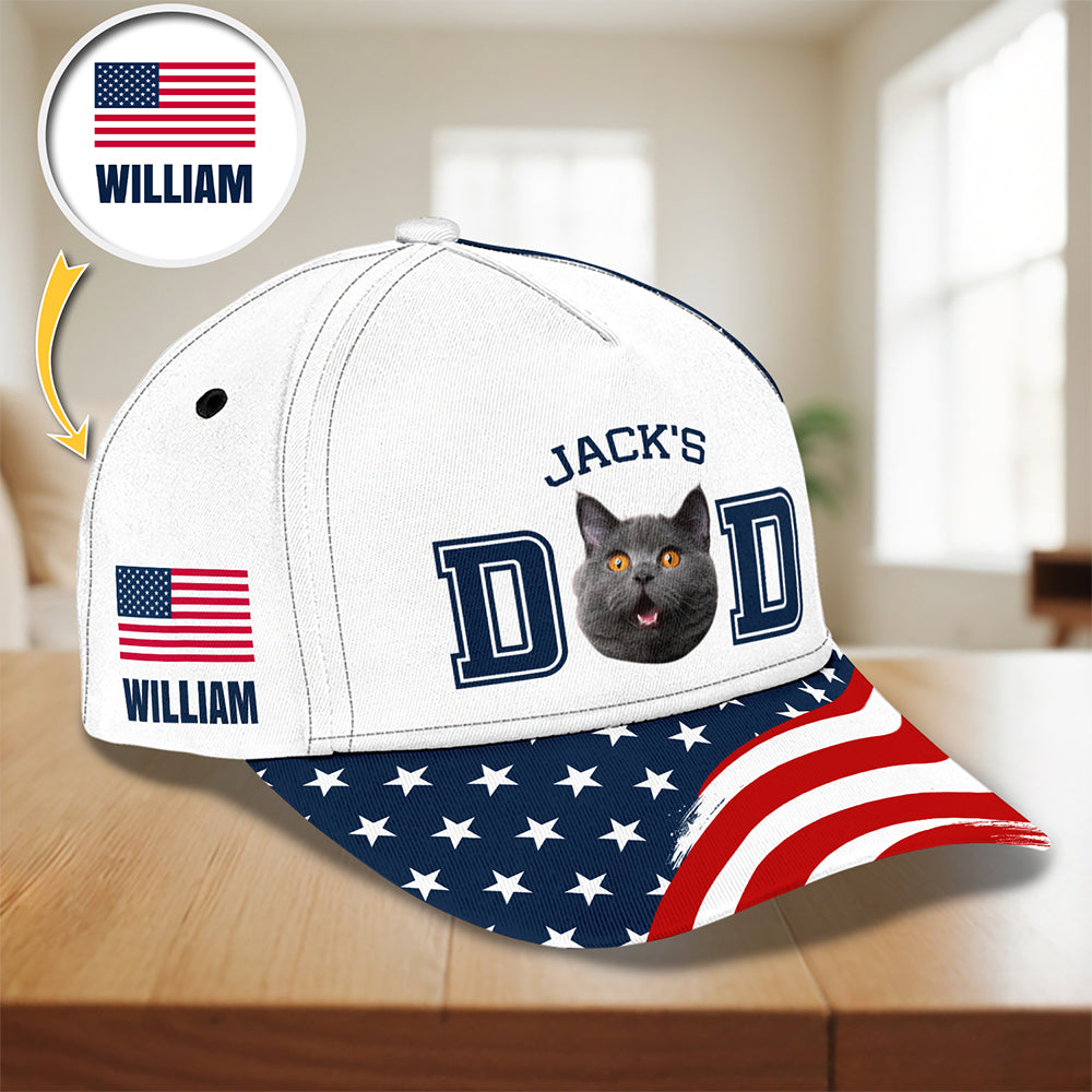 Custom Dog Cat Photo Dad America Flag Classic Cap Father's Day Gift HA75 921412