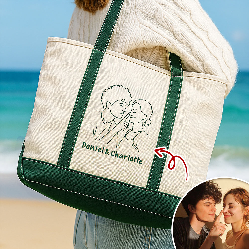 Custom Couple Photo Embroidered Monogram Beach Bag HO82 894248
