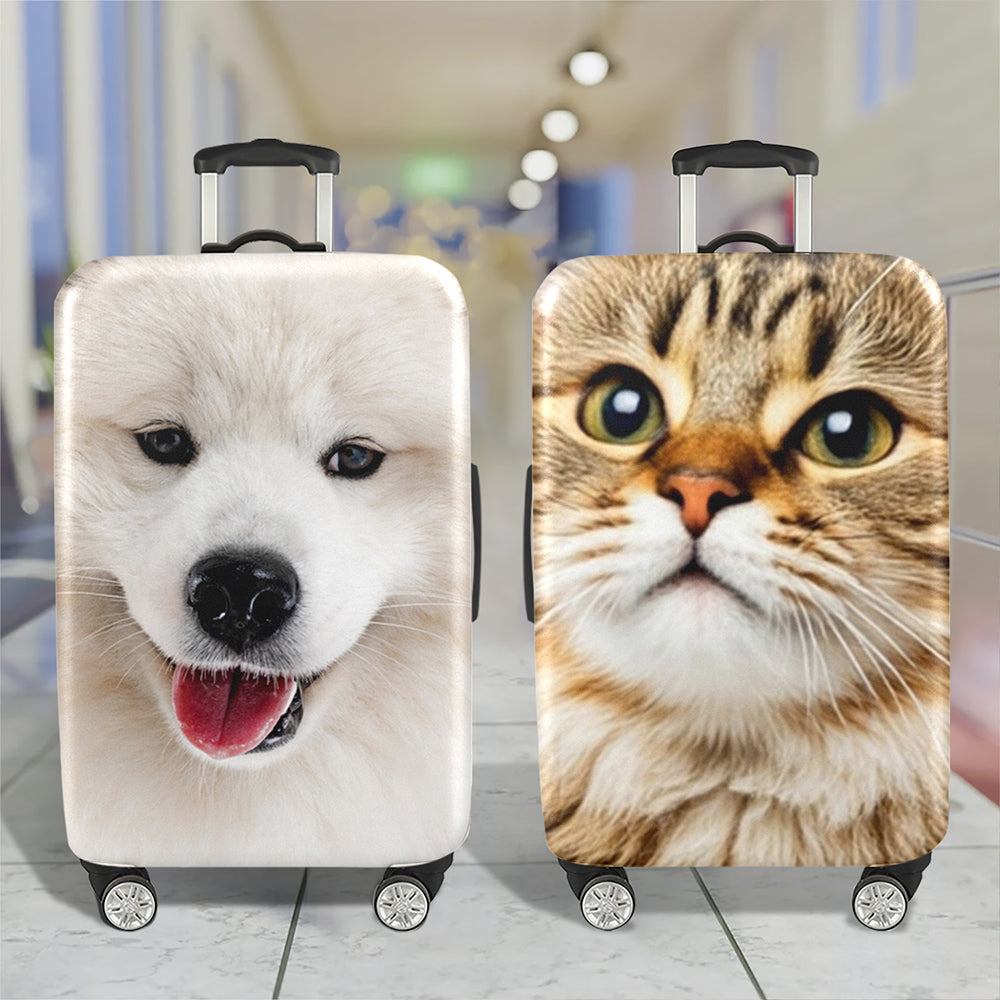 Personalized Dog Cat Photo Luggage Cover, Custom Funny Travel Suitcase Cover, Unique Travel Gift HA75 922082