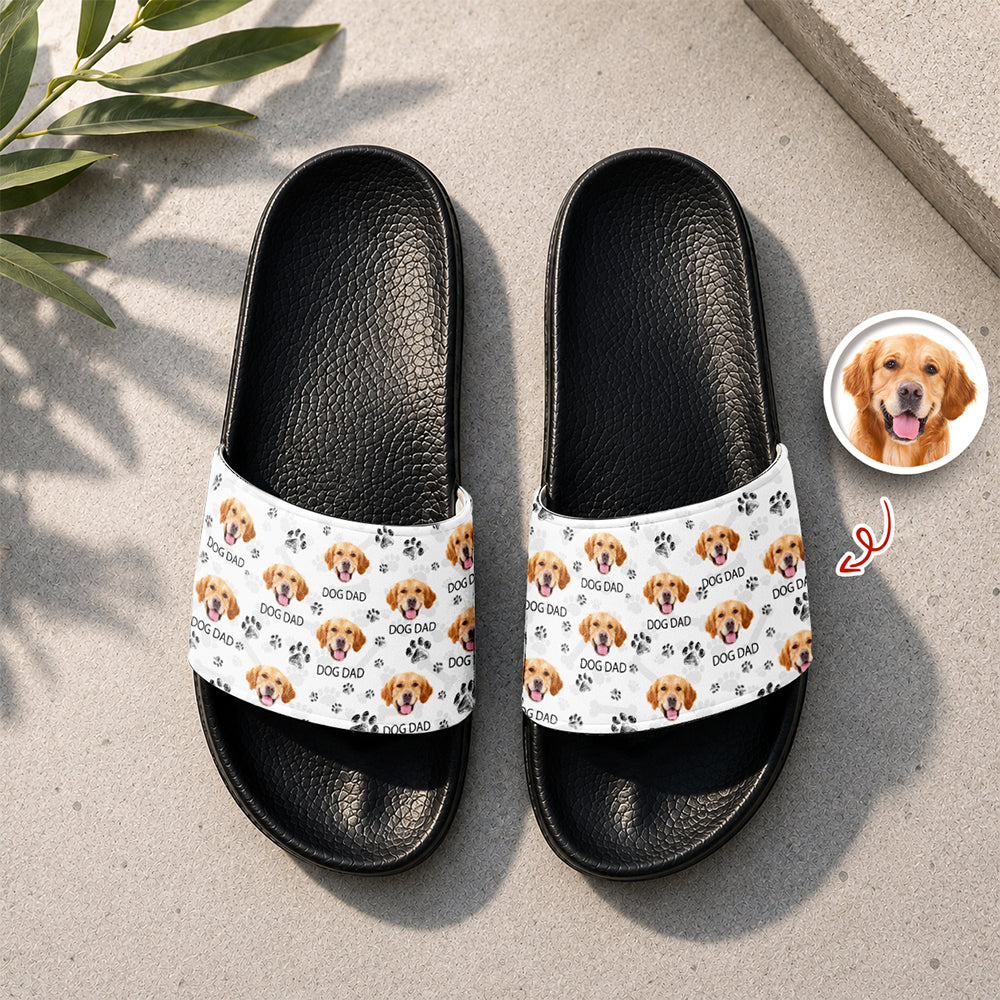 Custom Photo Paw Print Dog Dad Summer Slide Sandals Gift For Dog Lovers HO82 902628