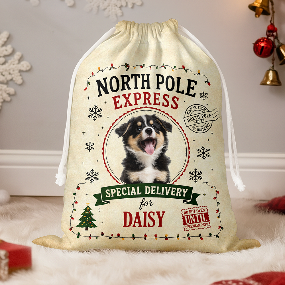 Personalized Dog Photo North Pole Express Christmas Santa Sack For Dog Mom Dad CH07 180452