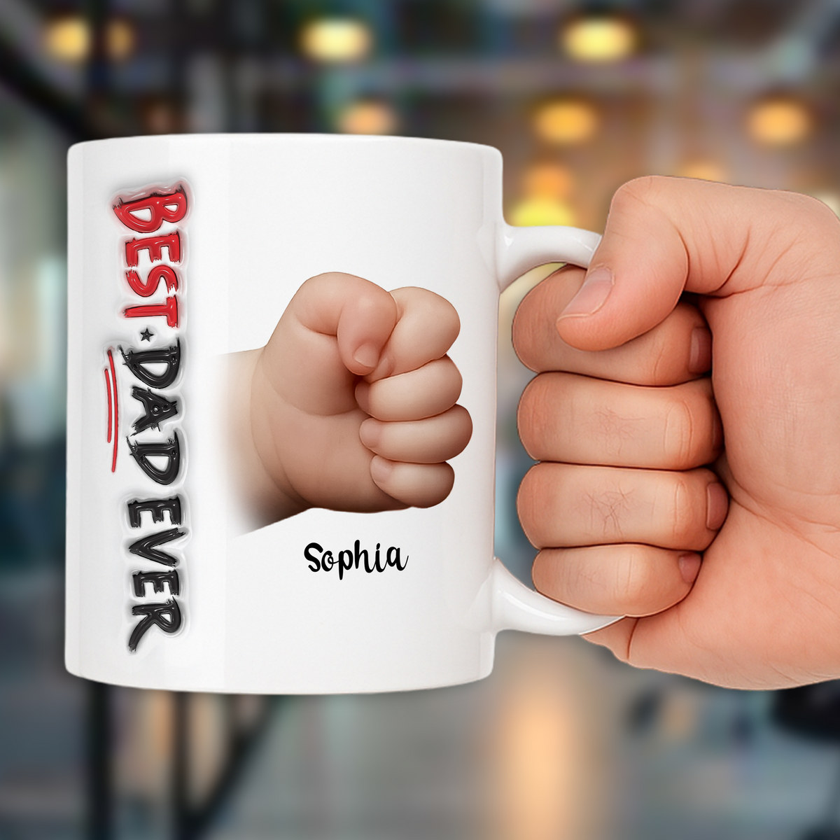 Custom Hand Photo Best Dad Ever White Mug N369 896451