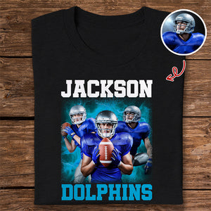 Custom Photo Football Player Bootleg Tee - Personalized Dark Shirt CH07 899480