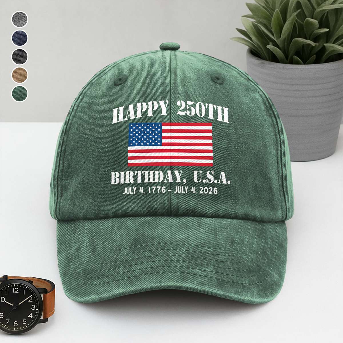 Happy 250th Birthday USA Patriotic 4th Of July Washed Denim Baseball Cap HO82 900372