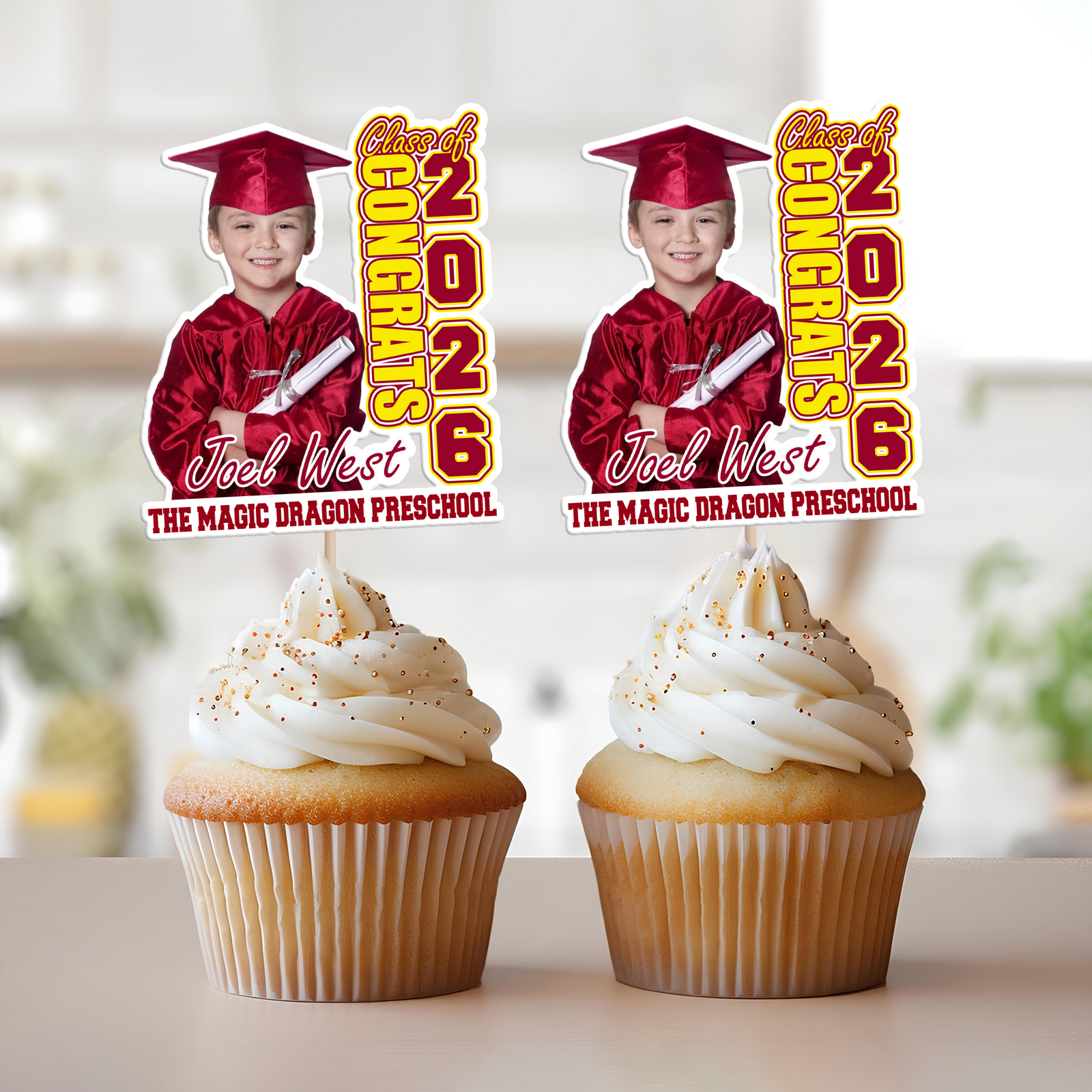 Custom Photo Kindergarten Class of 2026 Graduation Decoration Cupcake Toppers CH07 895544