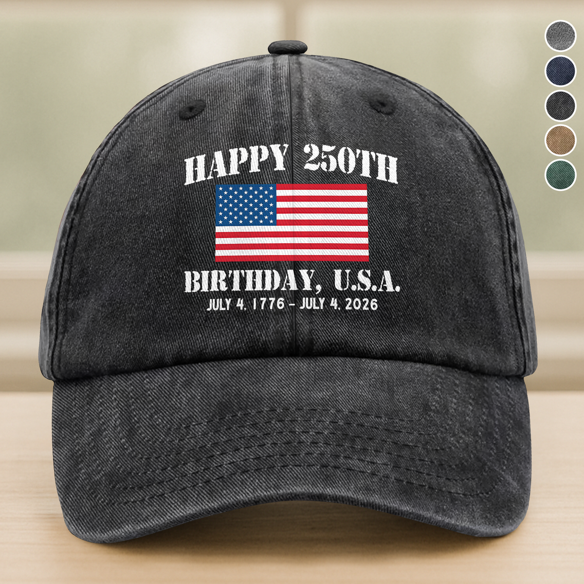 Happy 250th Birthday USA Patriotic 4th Of July Washed Denim Baseball Cap HO82 900372