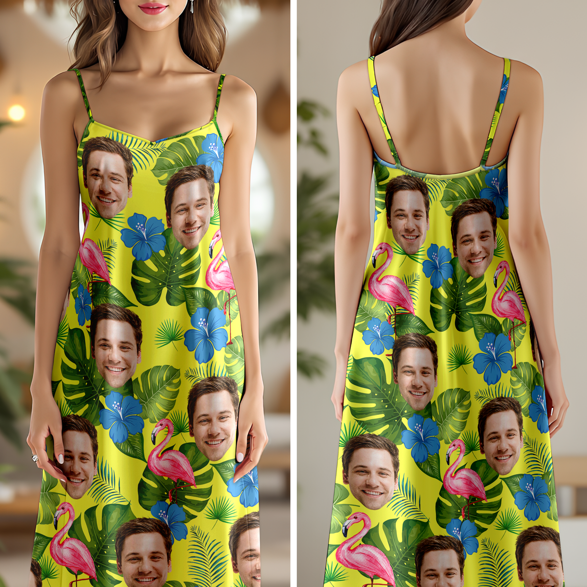 Custom Photo Tropical Hawaii Style Personalized Women's V-Neck Cami Maxi Dress For Summer Holiday CH07 895604