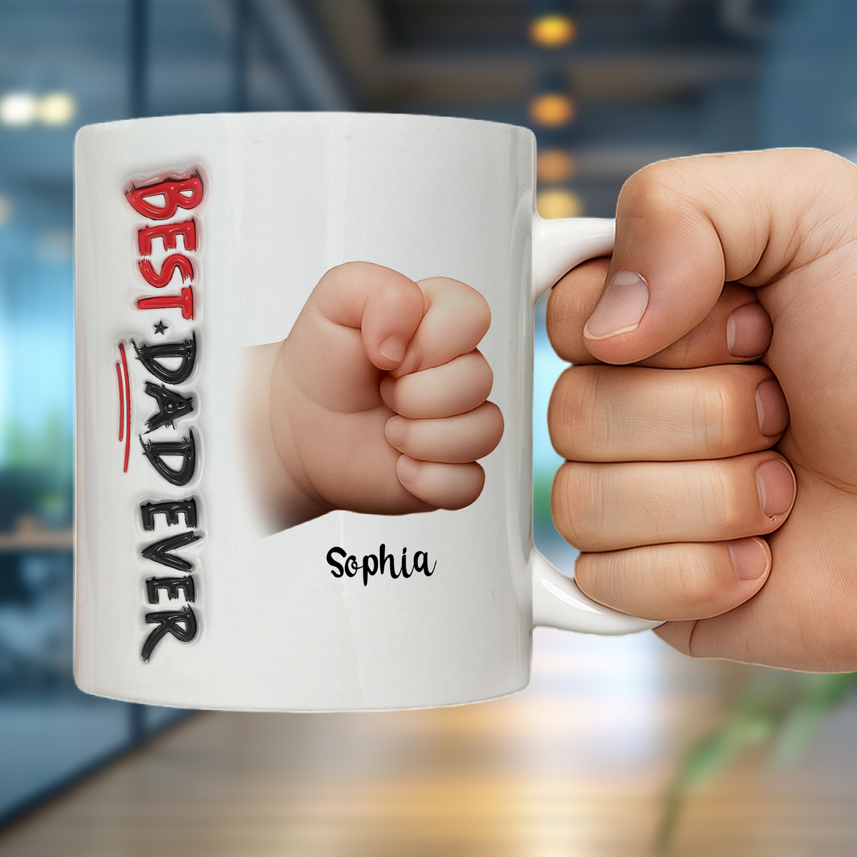 Custom Hand Photo Best Dad Ever White Mug N369 896451