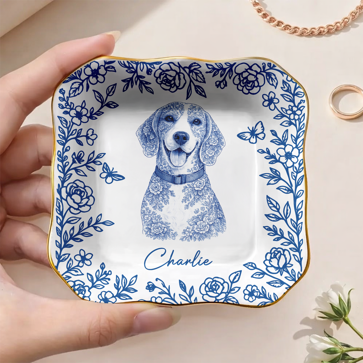 Custom Dog Cat Toile De Jouy Pet Ring Dish For Pet Lover Gift LM32 899679