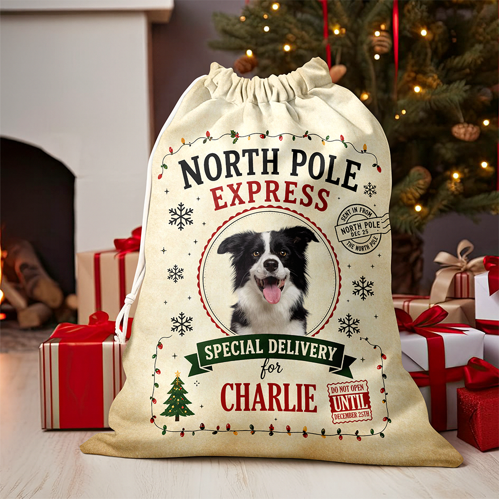 Personalized Dog Photo North Pole Express Christmas Santa Sack For Dog Mom Dad CH07 180452