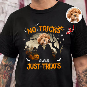 No Tricks Just Treats Custom Halloween Dog Photo Dark Shirt CH07 899450