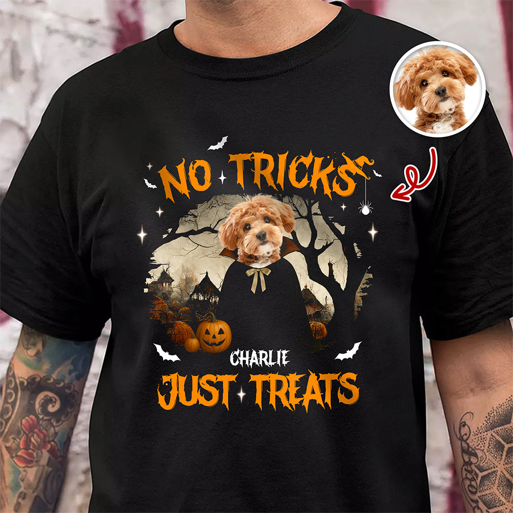 No Tricks Just Treats Custom Halloween Dog Photo Dark Shirt CH07 899450