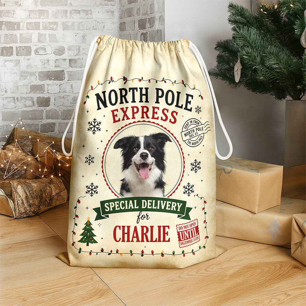 Personalized Dog Photo North Pole Express Christmas Santa Sack For Dog Mom Dad CH07 180452