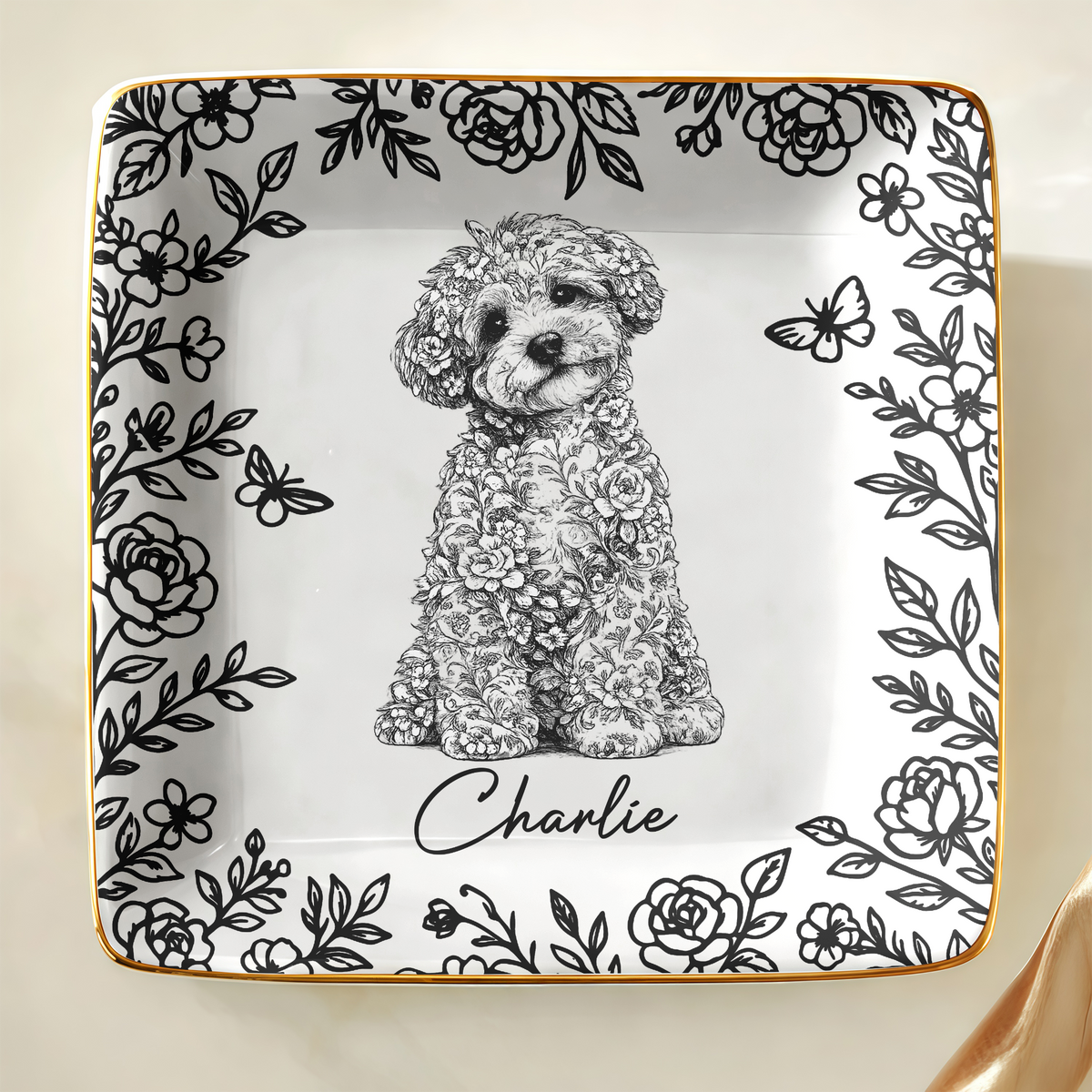 Custom Dog Cat Toile De Jouy Pet Ring Dish For Pet Lover Gift LM32 899679