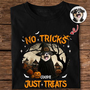 No Tricks Just Treats Custom Halloween Dog Photo Dark Shirt CH07 899450