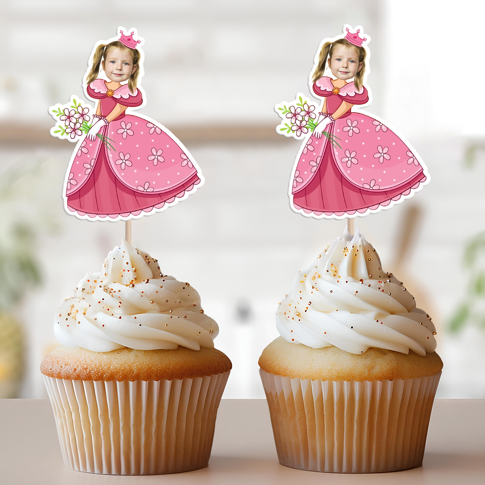 Custom Photo Princess Cupcake Toppers Personalised Birthday Gift Princess Party Decor CH07 895436