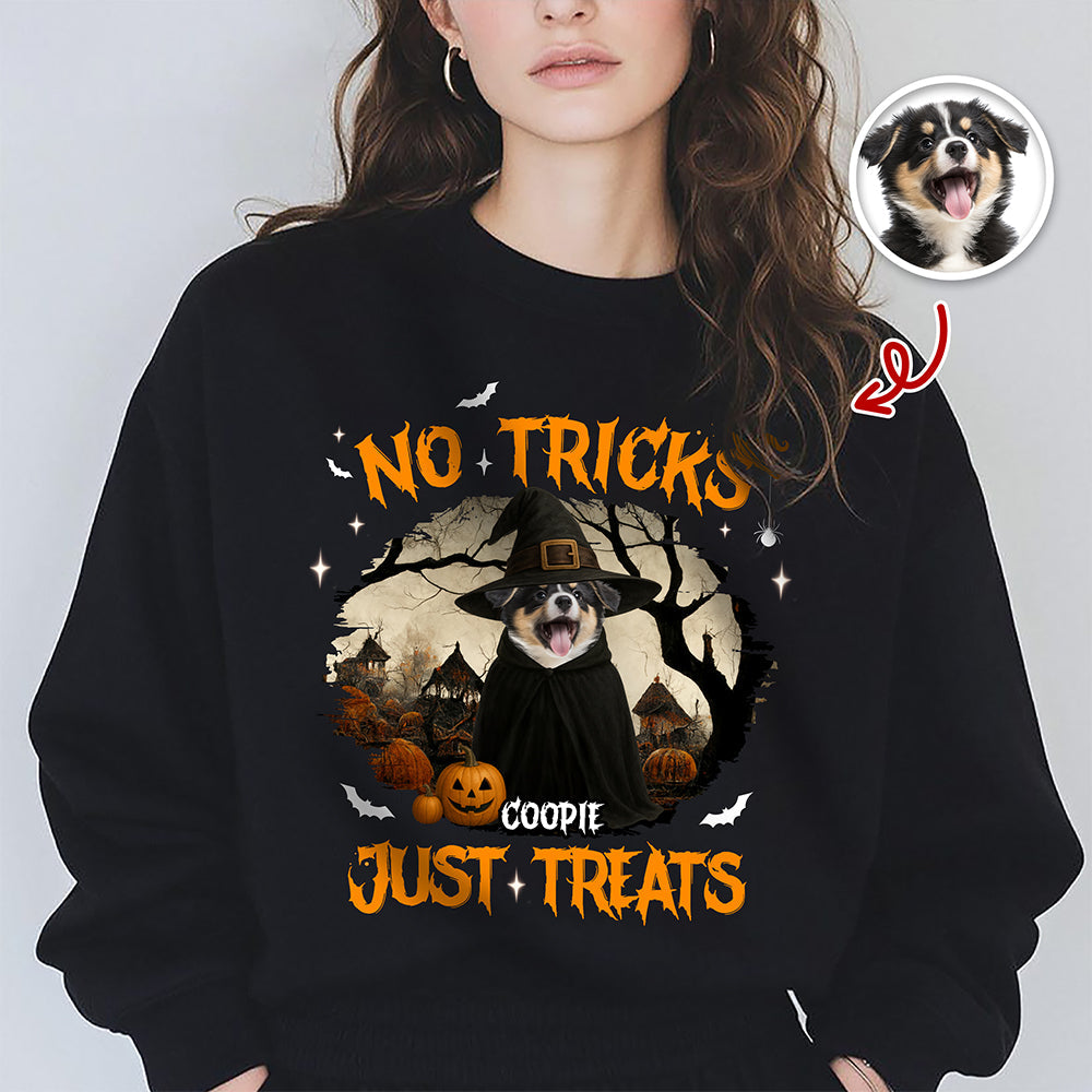 No Tricks Just Treats Custom Halloween Dog Photo Dark Shirt CH07 899450