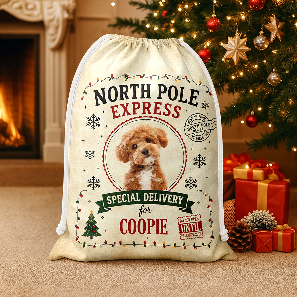 Personalized Dog Photo North Pole Express Christmas Santa Sack For Dog Mom Dad CH07 180452
