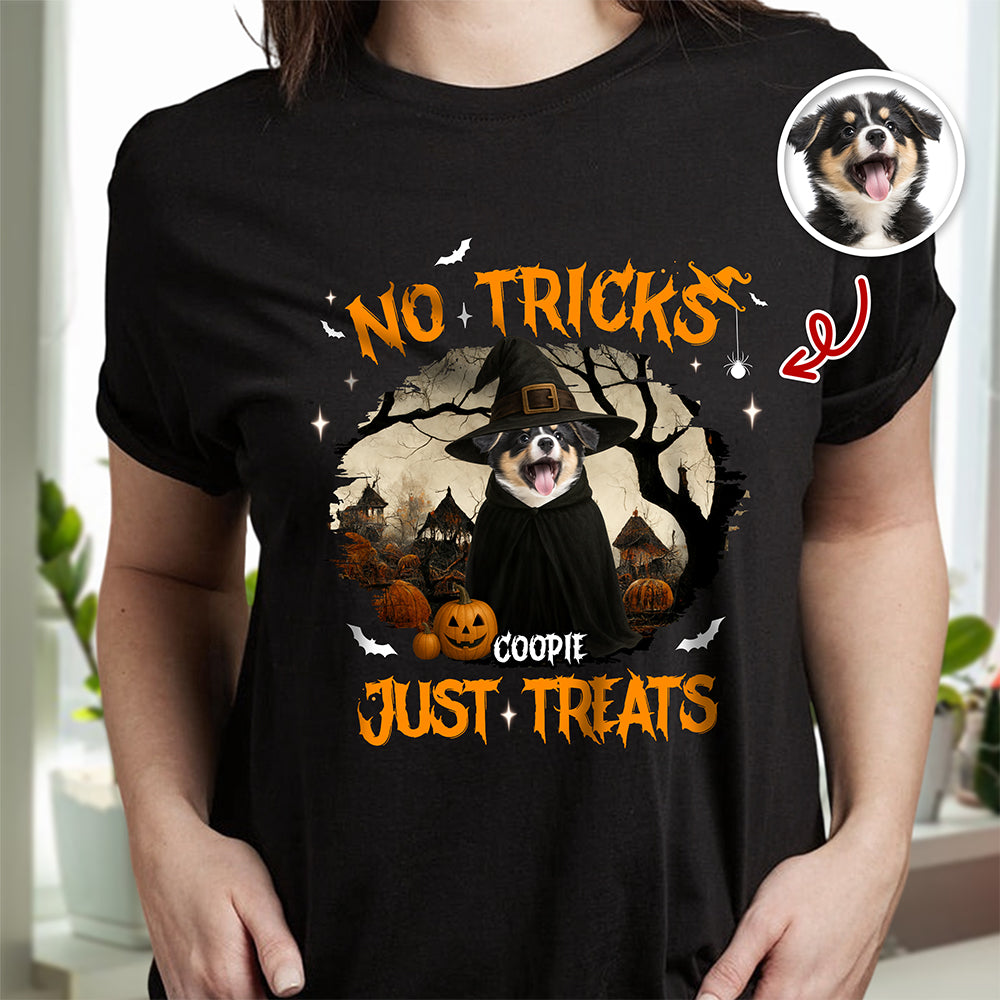 No Tricks Just Treats Custom Halloween Dog Photo Dark Shirt CH07 899450