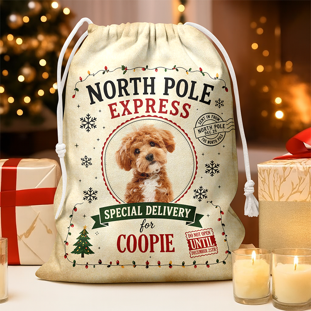 Personalized Dog Photo North Pole Express Christmas Santa Sack For Dog Mom Dad CH07 180452