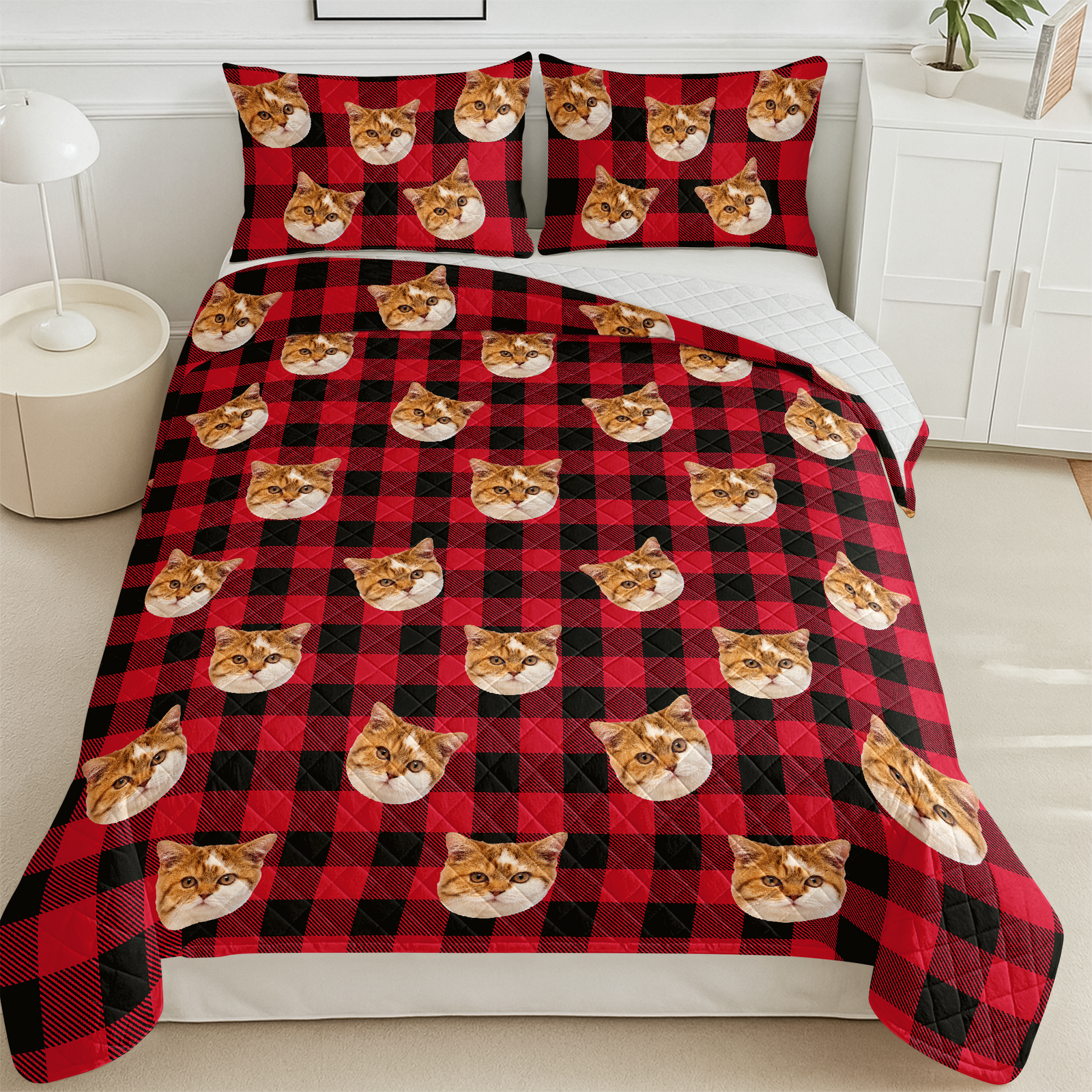 Custom Photo Cat With Christmas Pattern Quilt Bedding Set HA75 898230