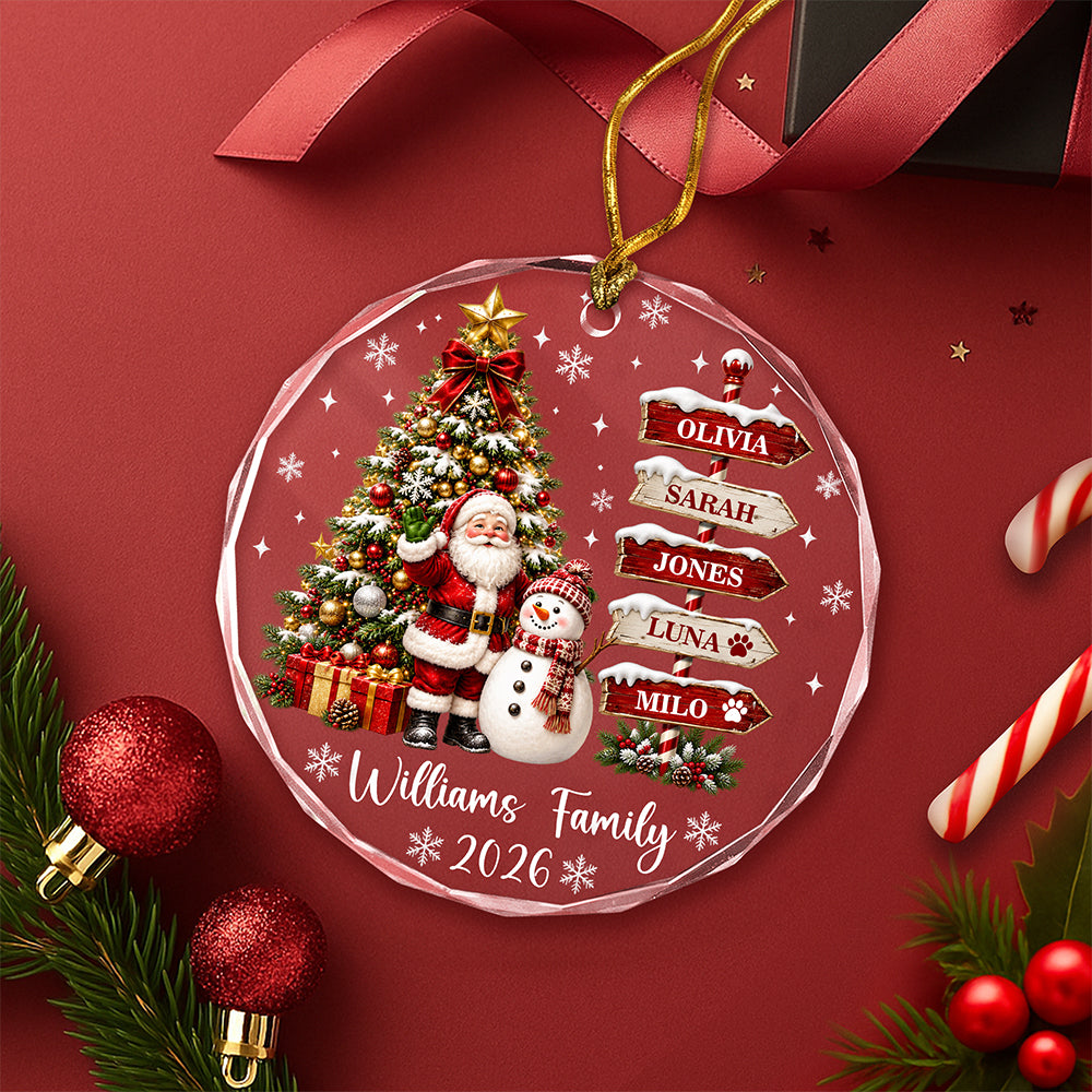 Custom Family Name & Year Christmas Tree Glass Ornament Santa Snowman Holiday Keepsake LM32 670193
