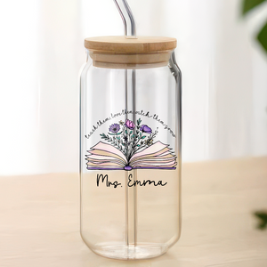 Personalized Gift For Teacher Appreciation With Flower and Book Glass Can With Lid LM32 893743