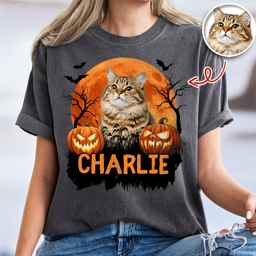 Custom Halloween Cat Photo Comfort Shirt Spooky Season Shirt Cat Lovers Halloween Gift CH07 899622