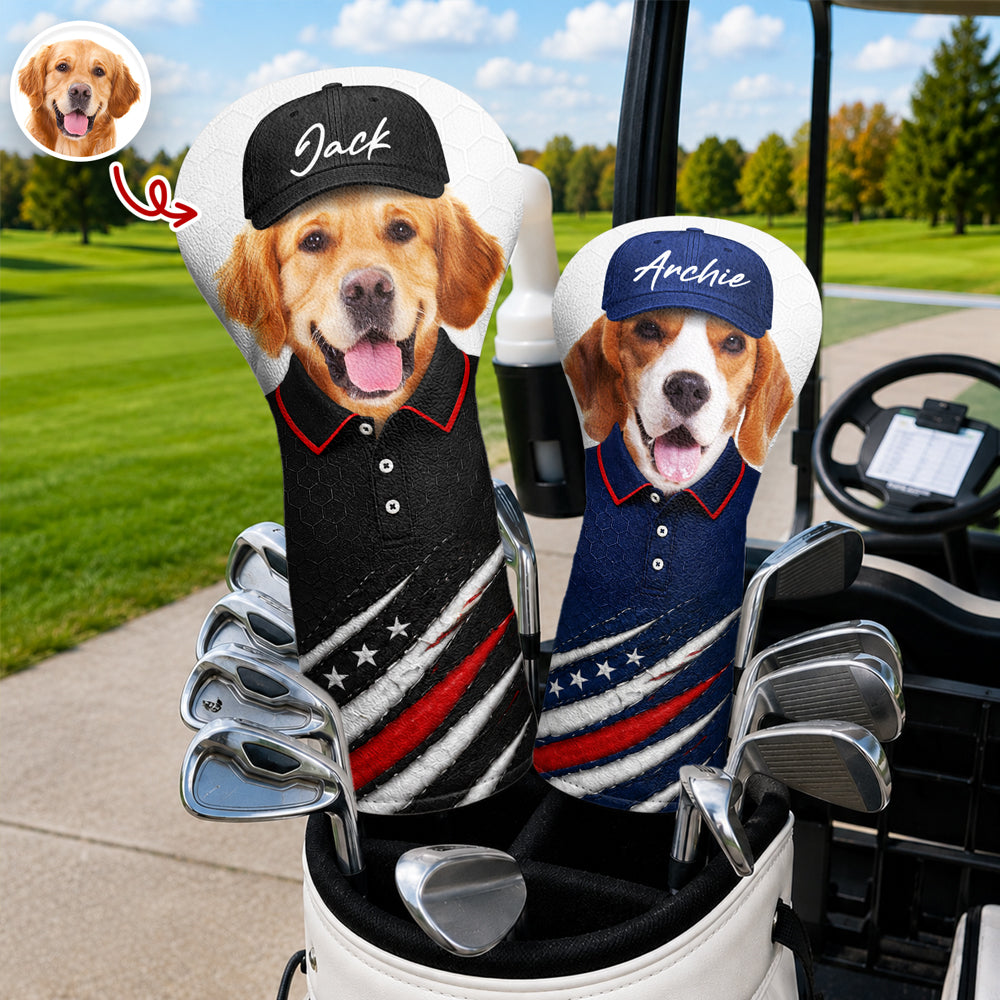 Custom Pet Photo Golf Ball Pattern With America Flag Golf Head Cover HO82 902454
