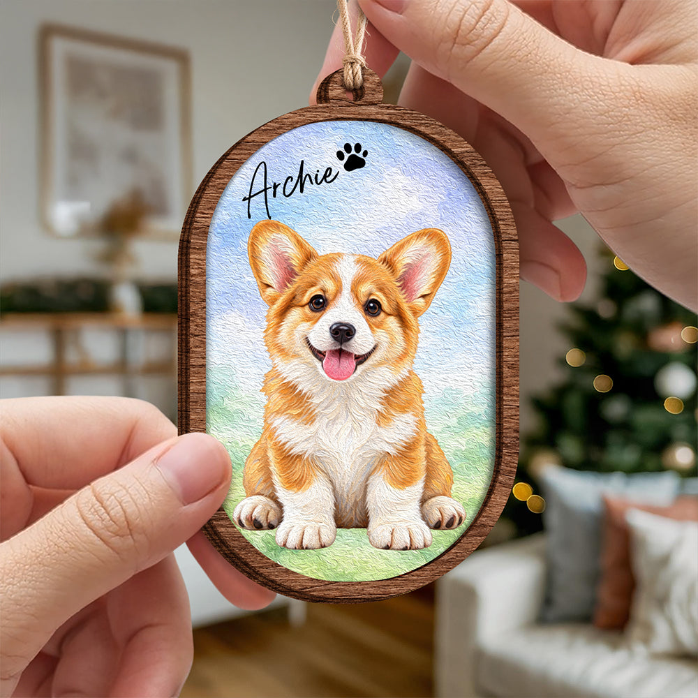 Custom Dog Photo Christmas 2 Layers Wooden Ornament LM32 670197