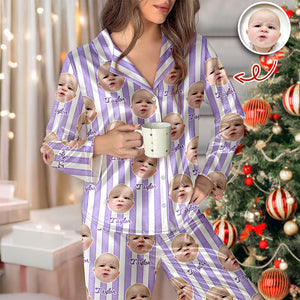Custom Photo With Stripe Personalized Satin Pajamas Gift For Family HO82 900764
