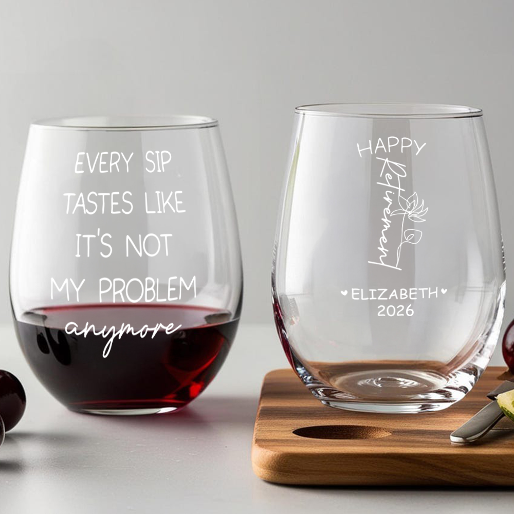 Personalized Name Birth Month Flower Wine Glass - Happy Retirement Gift LM32 668921