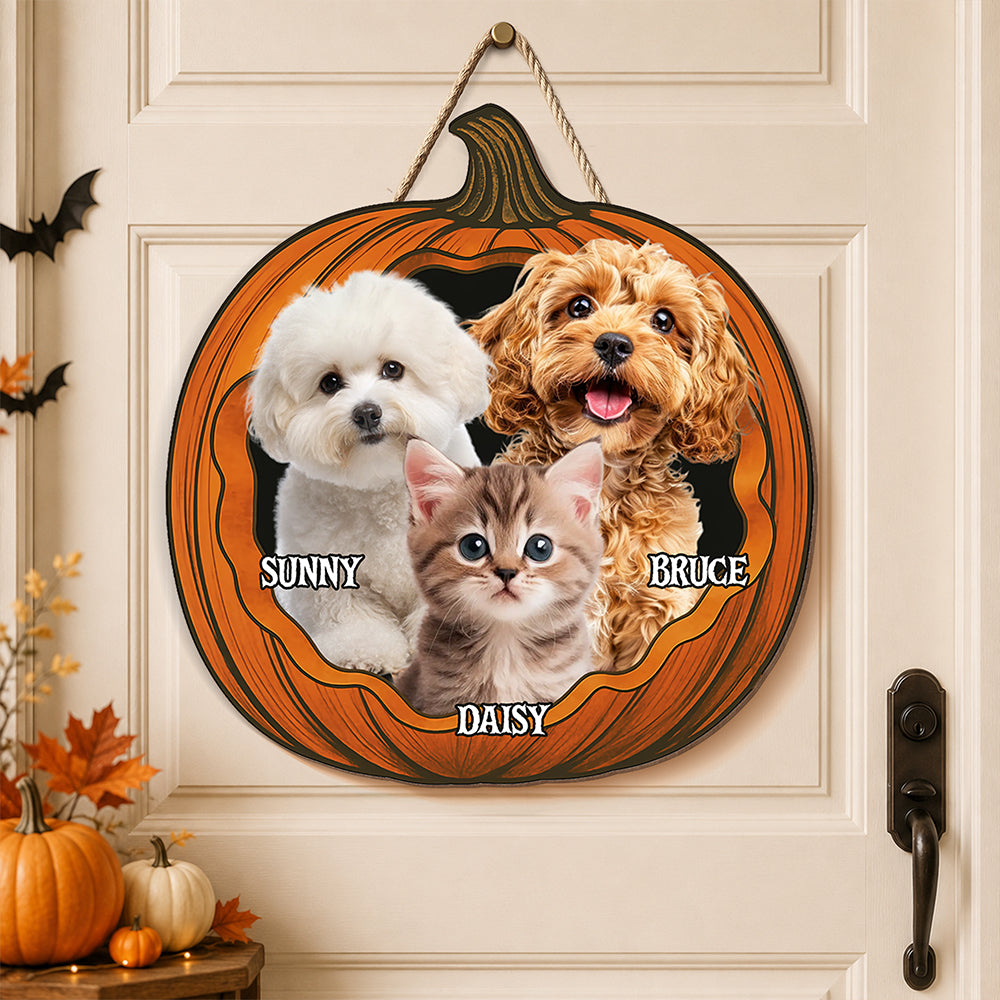Custom Photo Pumpkin Halloween Pet Door Sign - Gift for Pet Lovers HO82 903162
