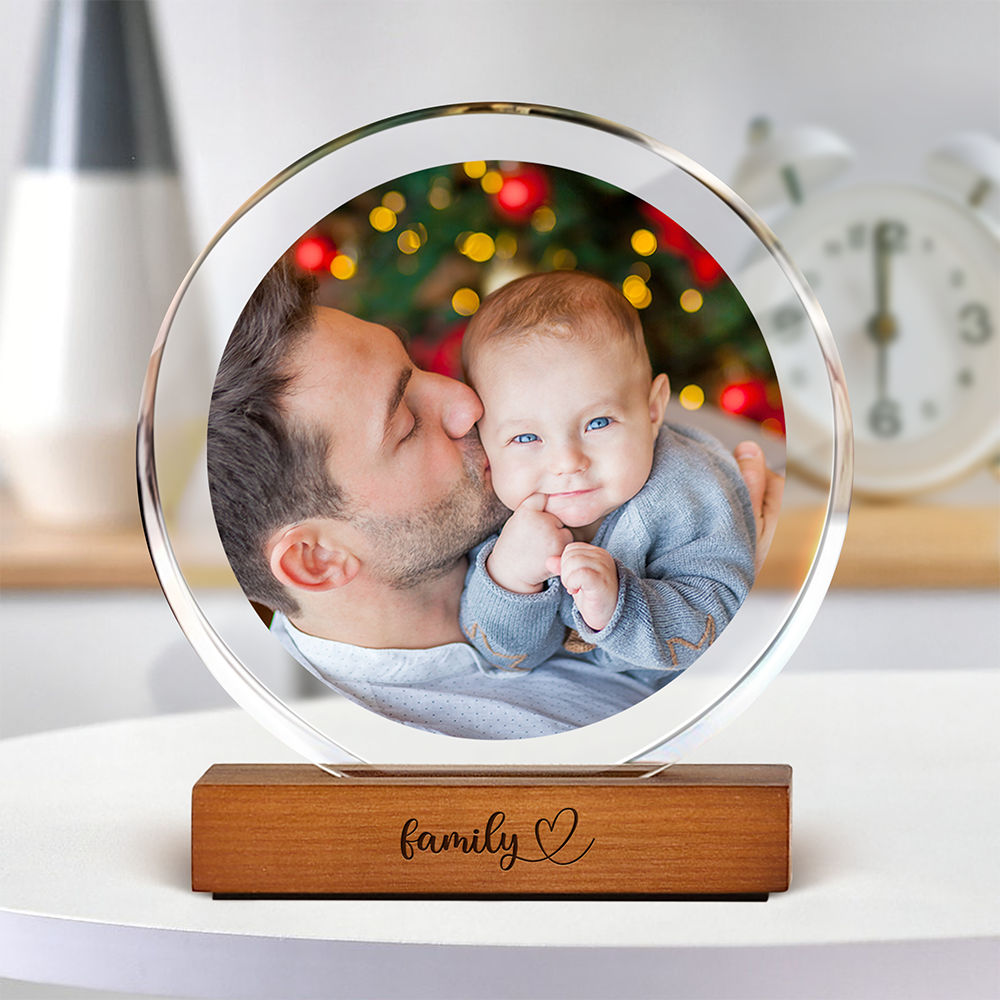 Custom Dad & Kid Photo Round Acrylic Frame Block Father's Day Gift For Dad HA75 892378