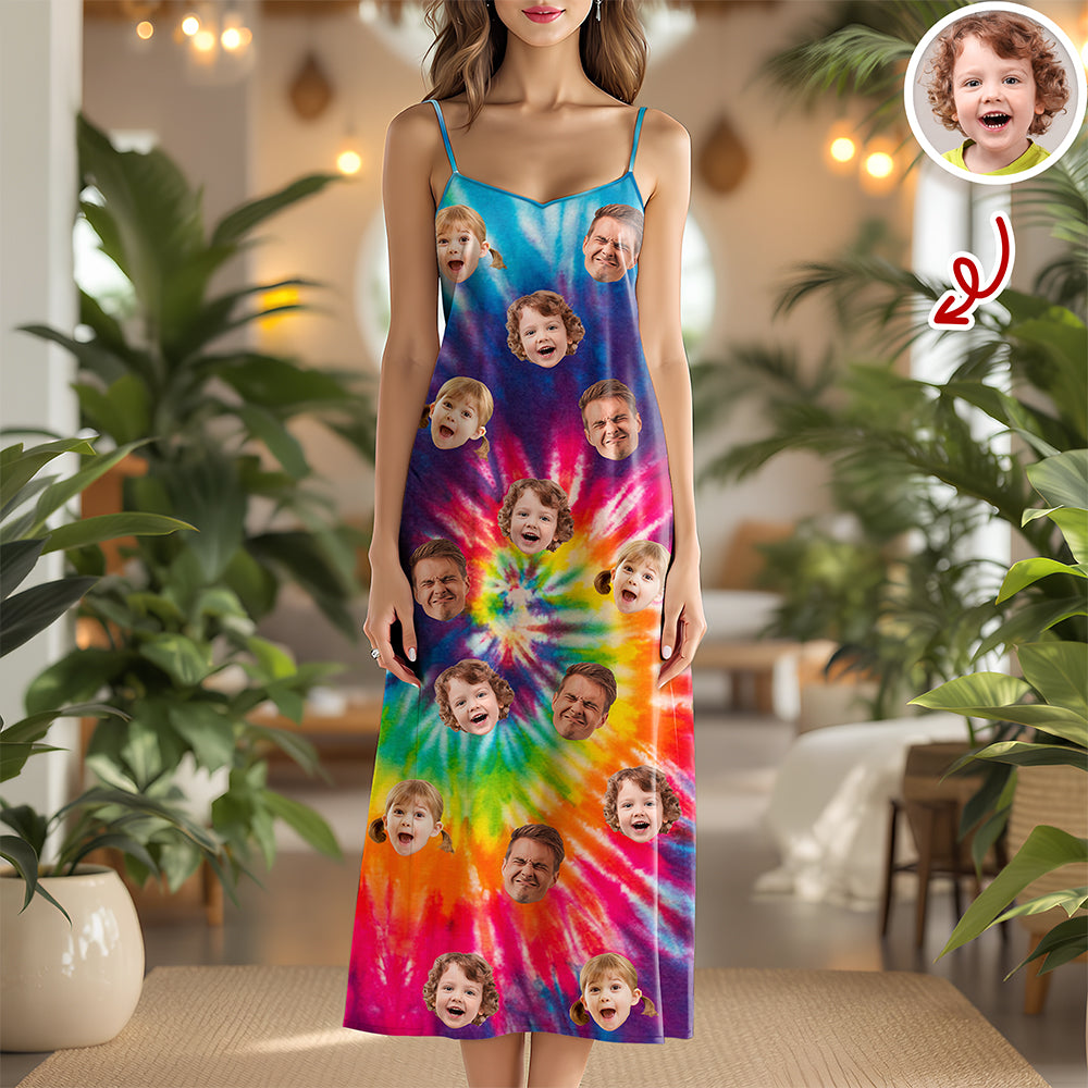 Custom Human Photo Tie Dye Background Hawaii Cami Maxi Dress HO82 901994