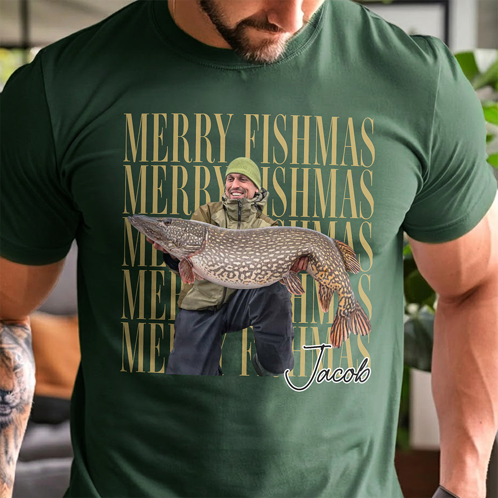 Personalized Vintage Photo Merry Fishmas Comfort Shirt Gift For Fishing Lovers HA75 922116
