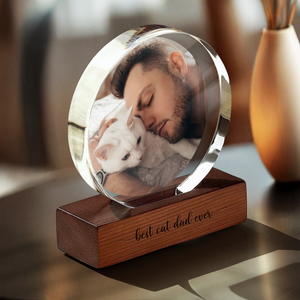 Custom Dog Cat Photo Round Acrylic Frame Block Father's Day Gift For Dad HA75 892438