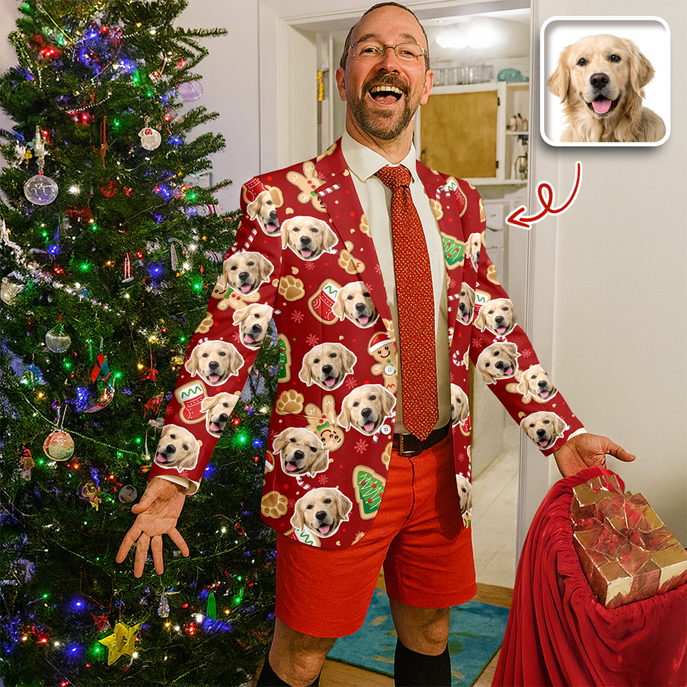 Custom Dog Face Photo With Christmas Background Family Men's Suits HO82 900432