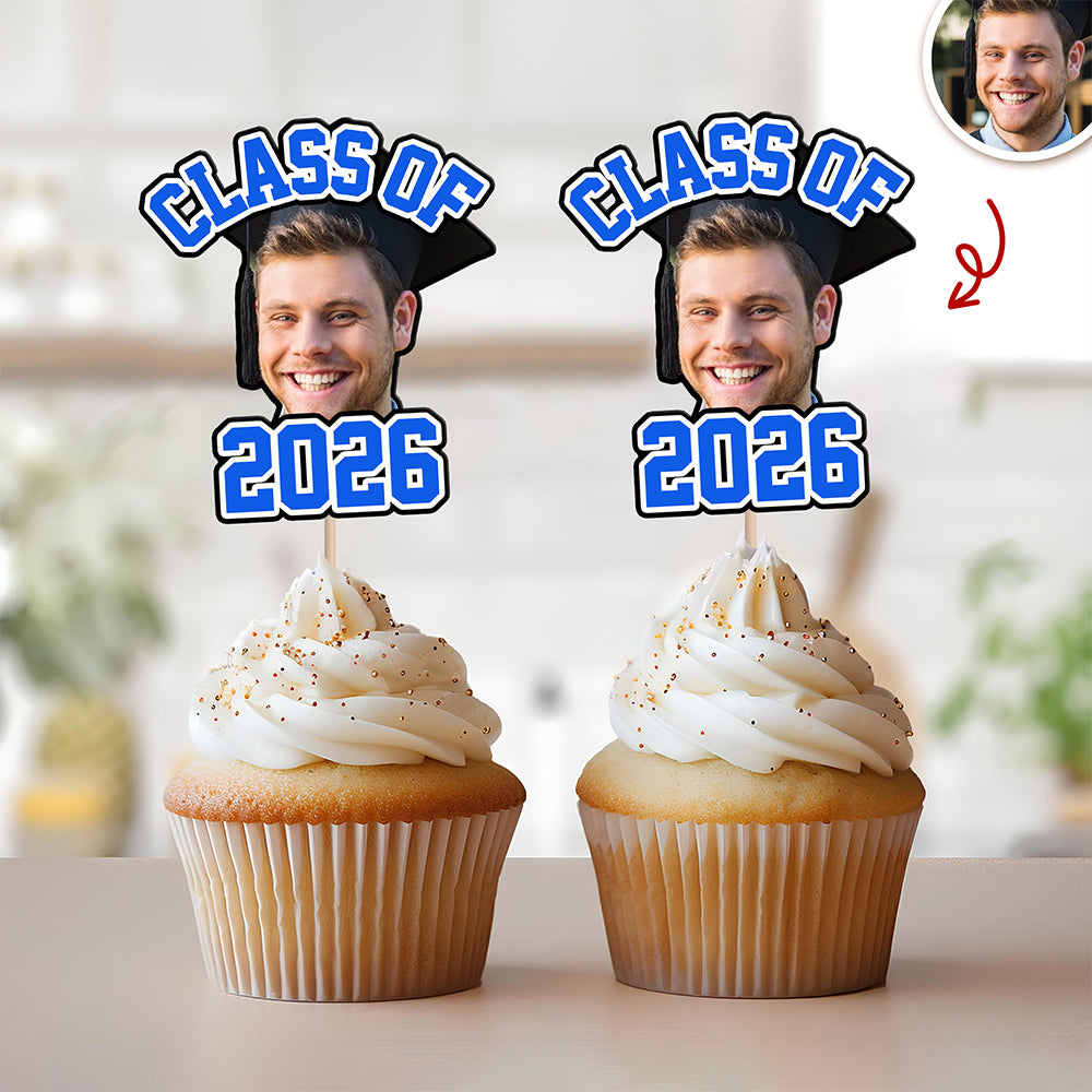 Custom Cute Face Class of 2026 Cupcake Toppers Graduation Party Favors LM32 899395