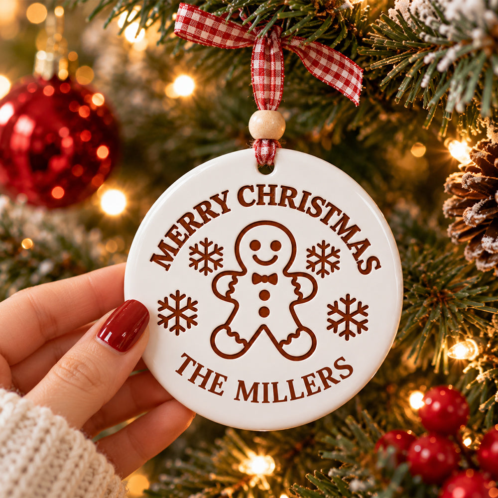 Personalized Family Name Merry Christmas Ceramic Ornament TH10 171535