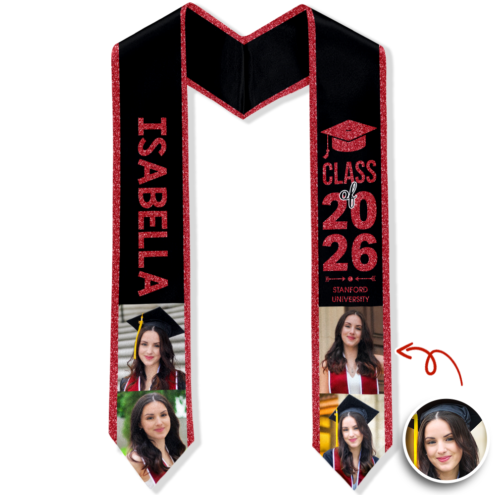 Custom Photo Class of 2026 Glitter Graduation Stole – Personalized Grad Sash LM32 899321
