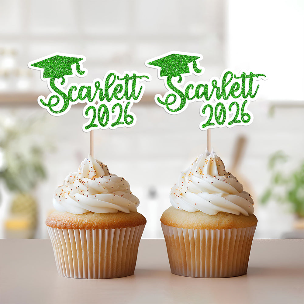 Personalised Class Of 2026 Glitter Bachelor Cap Cupcake Topper - Graduation Party Decorations for Graduates HO82 901492