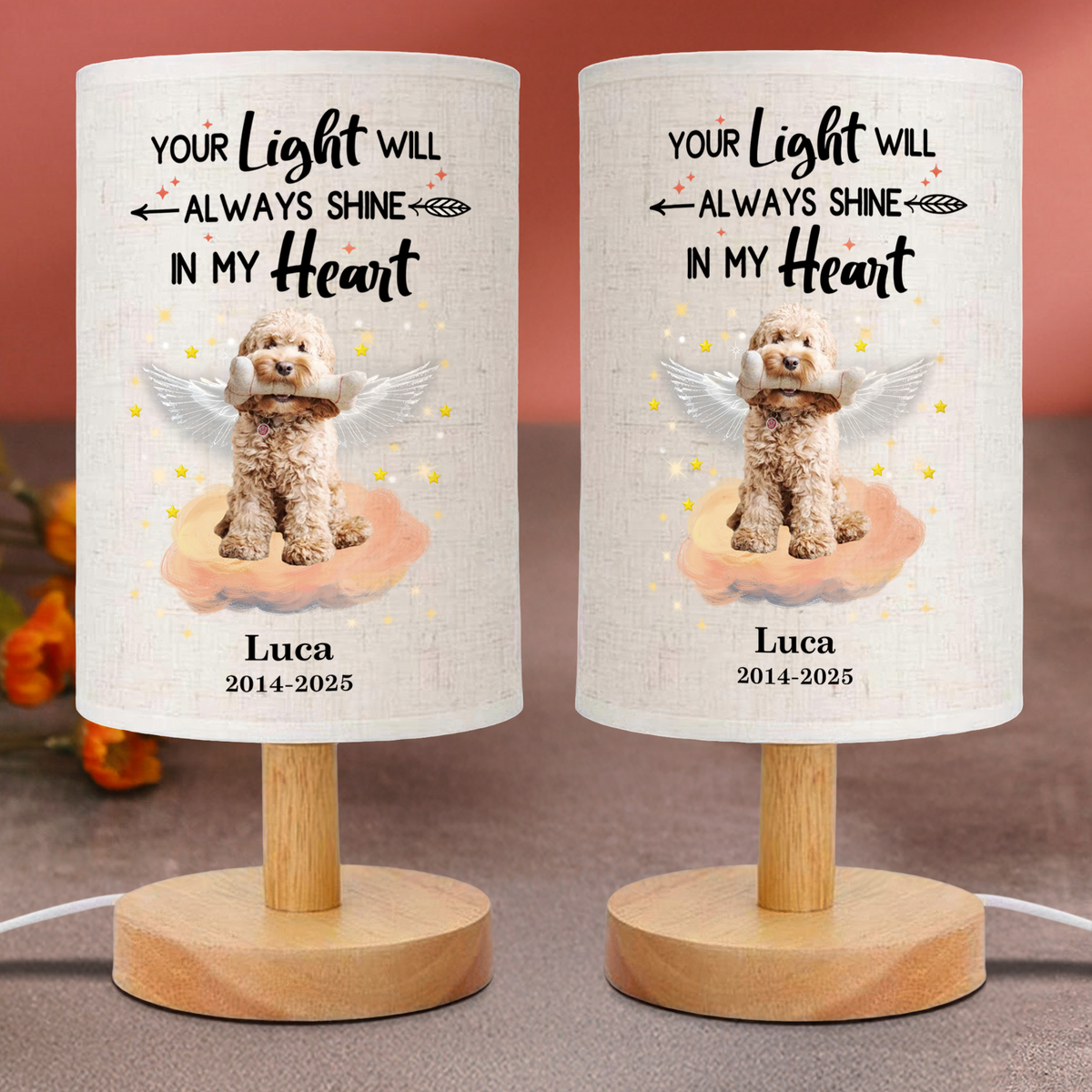 Custom Photo Your Light Will Always Shine In My Heart Dog Memorial Fabric Lamp HA75 892314