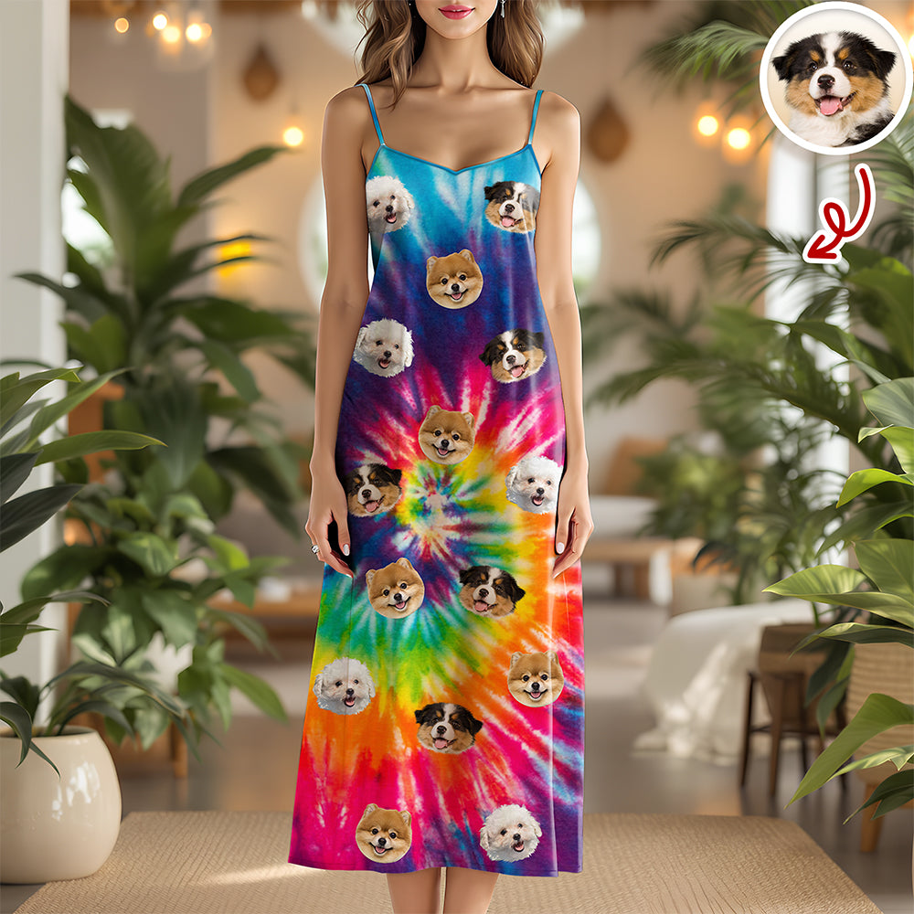 Custom Dog Photo Tie Dye Background Hawaii Cami Maxi Dress HO82 901982