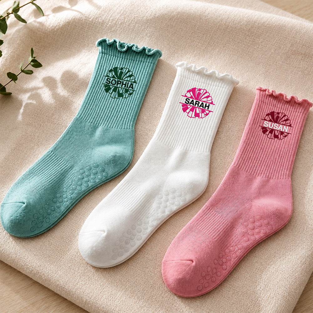 Personalized Name Cheerleader Embroidered Ruffle Socks Gift for Her, Birthday Christmas Gift CH07 180470